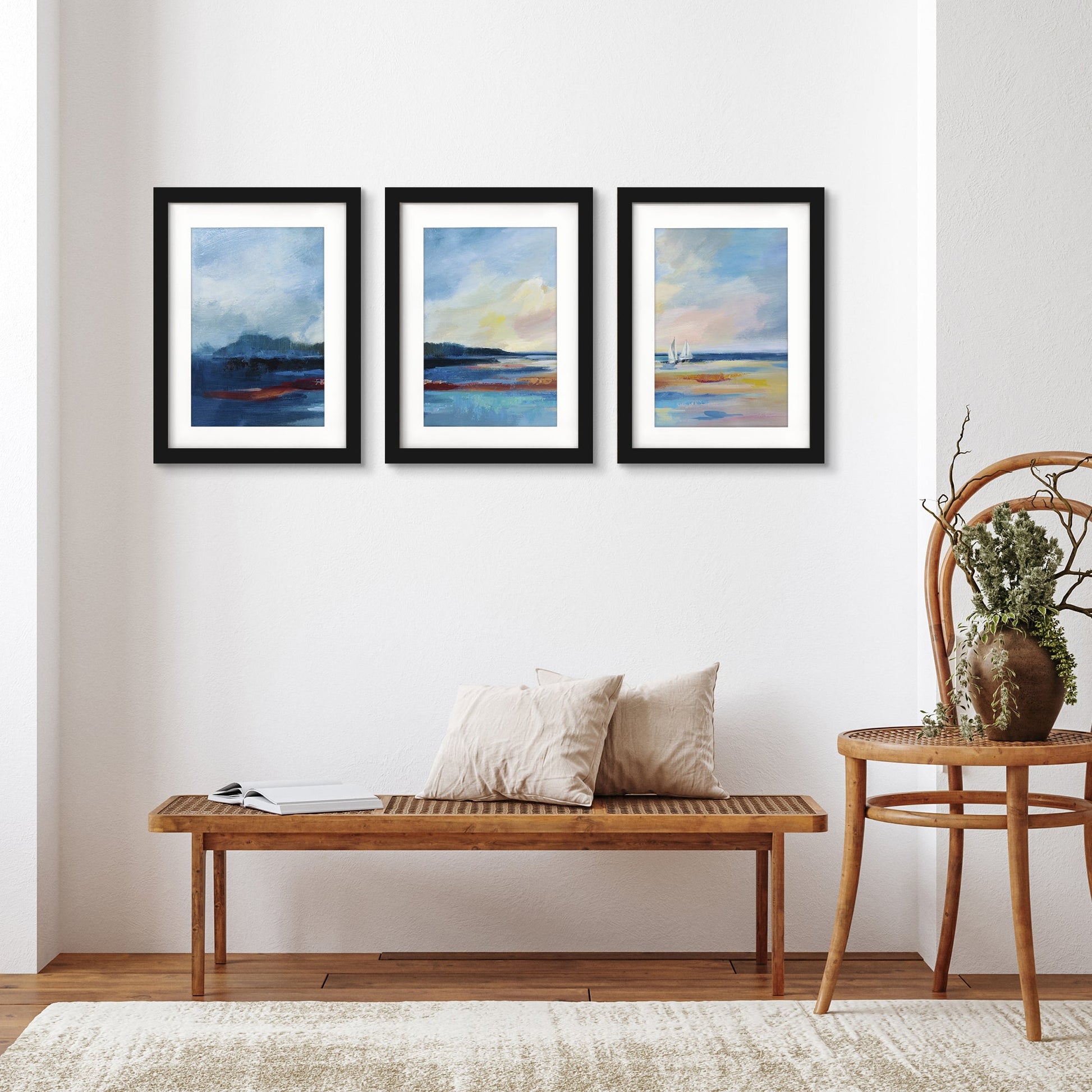Wall Set of 3 Ultramarine Sea and Sky Light Silvia Vassileva. Framed Print  Gallery Wall Art Set – Americanflat