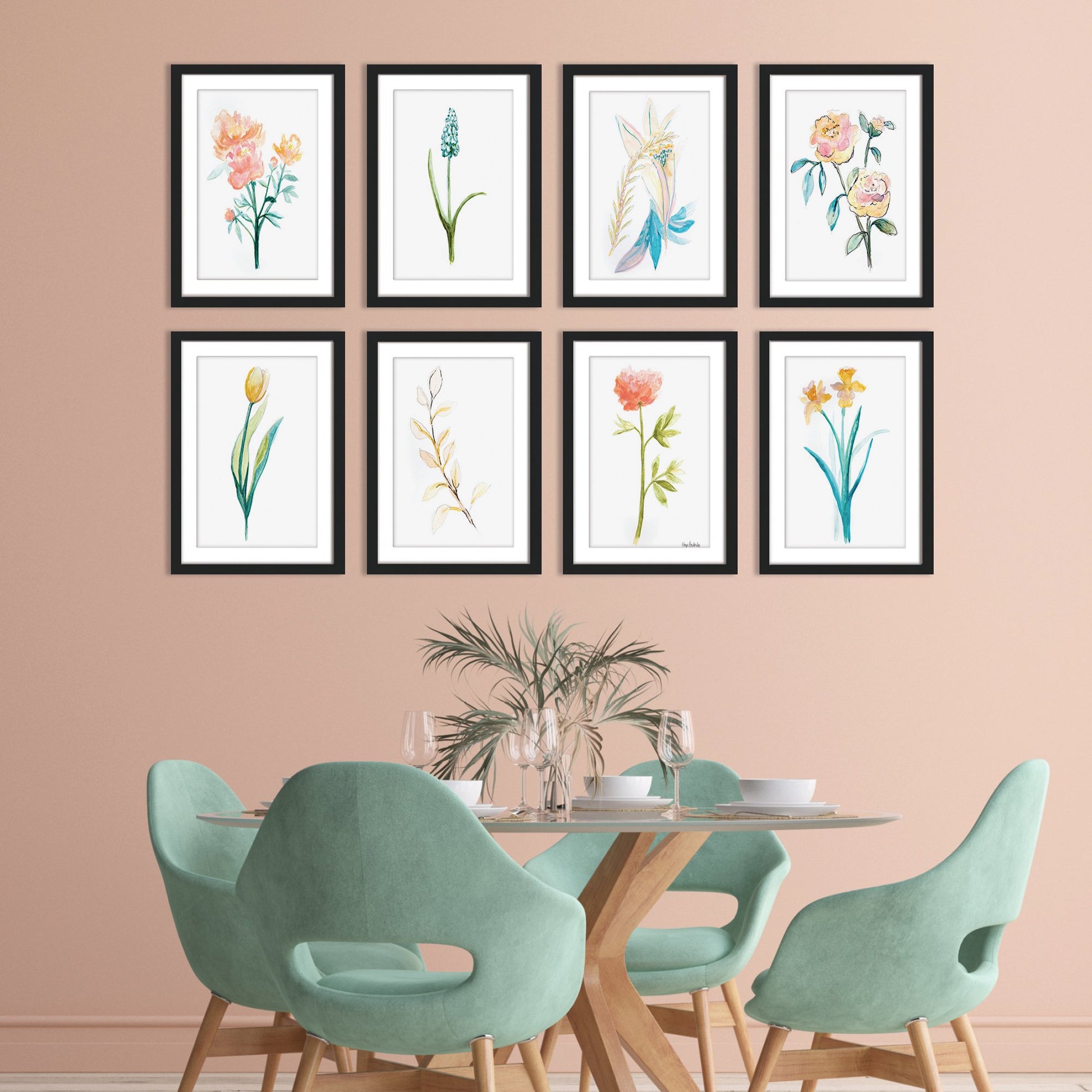 Watercolor Botanicals by Hope Bainbridge - 8 Piece Framed Art Set - Americanflat