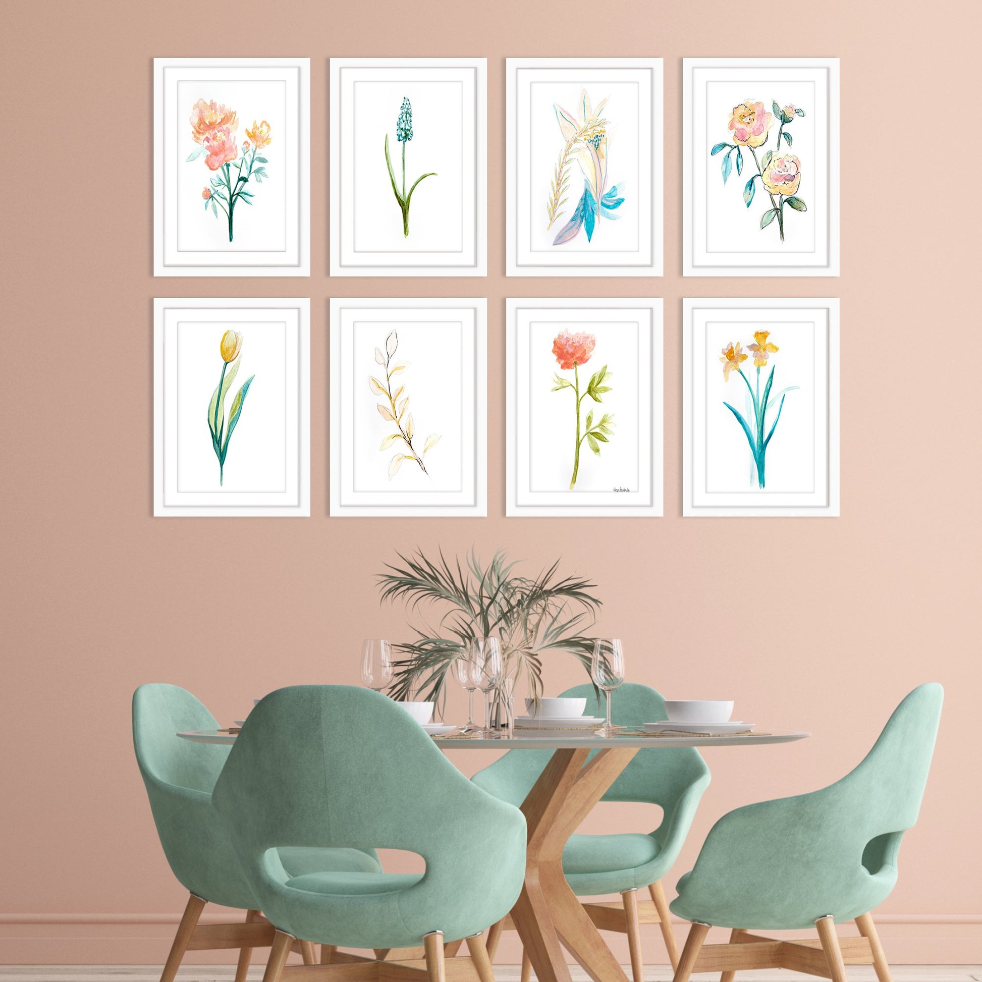 Watercolor Botanicals by Hope Bainbridge - 8 Piece Framed Art Set - Americanflat