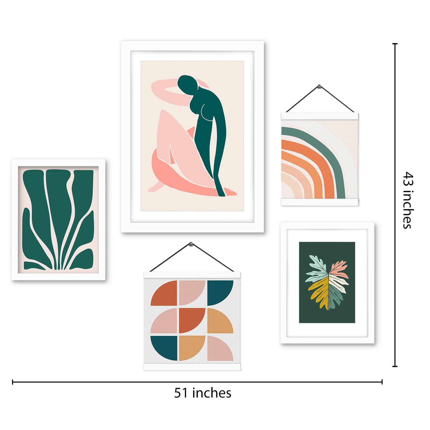 Pink Green Abstract Woman Shapes - Framed Multimedia Gallery Art Set