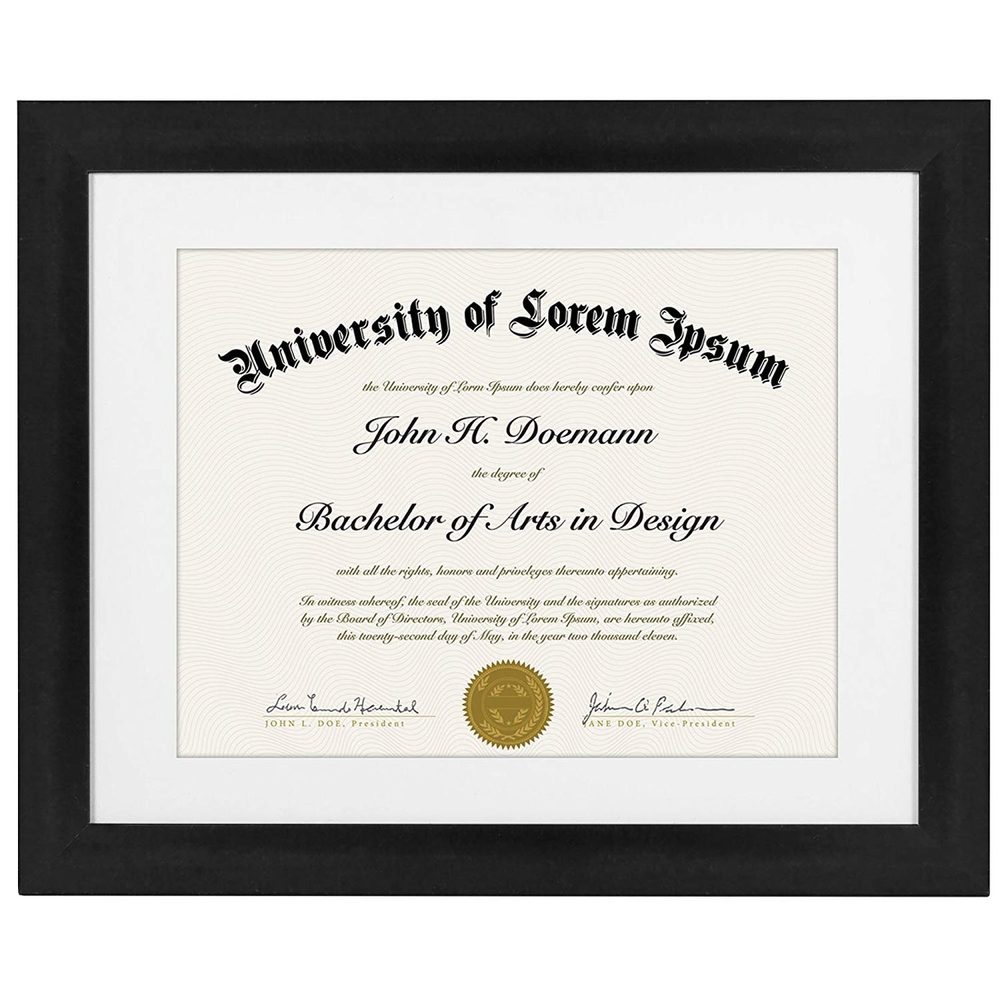 Black Diploma Frame | Displays 8.5x11 Diplomas with Mat or 11x14 Inch Without Mat. Shatter-Resistant Glass. - Picture Frame - Americanflat