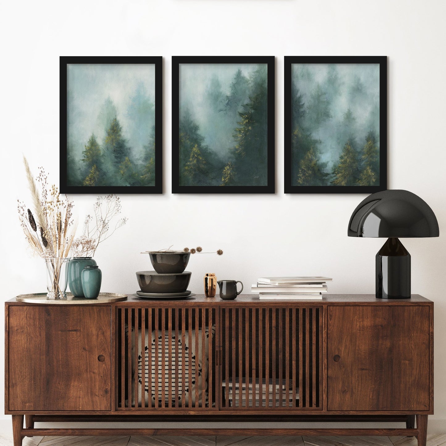Misty Forest  by Julia Purinton - 3 Piece Gallery Framed Print Art Set - Americanflat