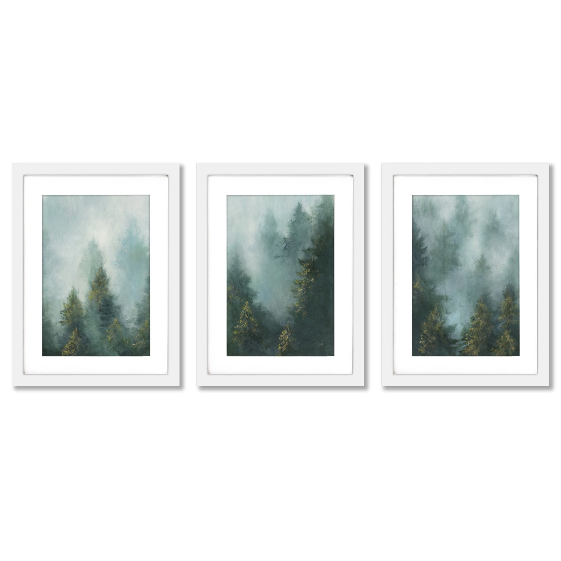 Misty Forest  by Julia Purinton - 3 Piece Gallery Framed Print Art Set - Americanflat