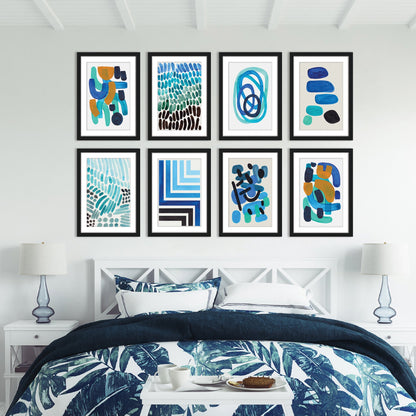 Geo Blue Brushstrokes by Ejaaz Haniff - 8 Piece Framed Art Set - Americanflat