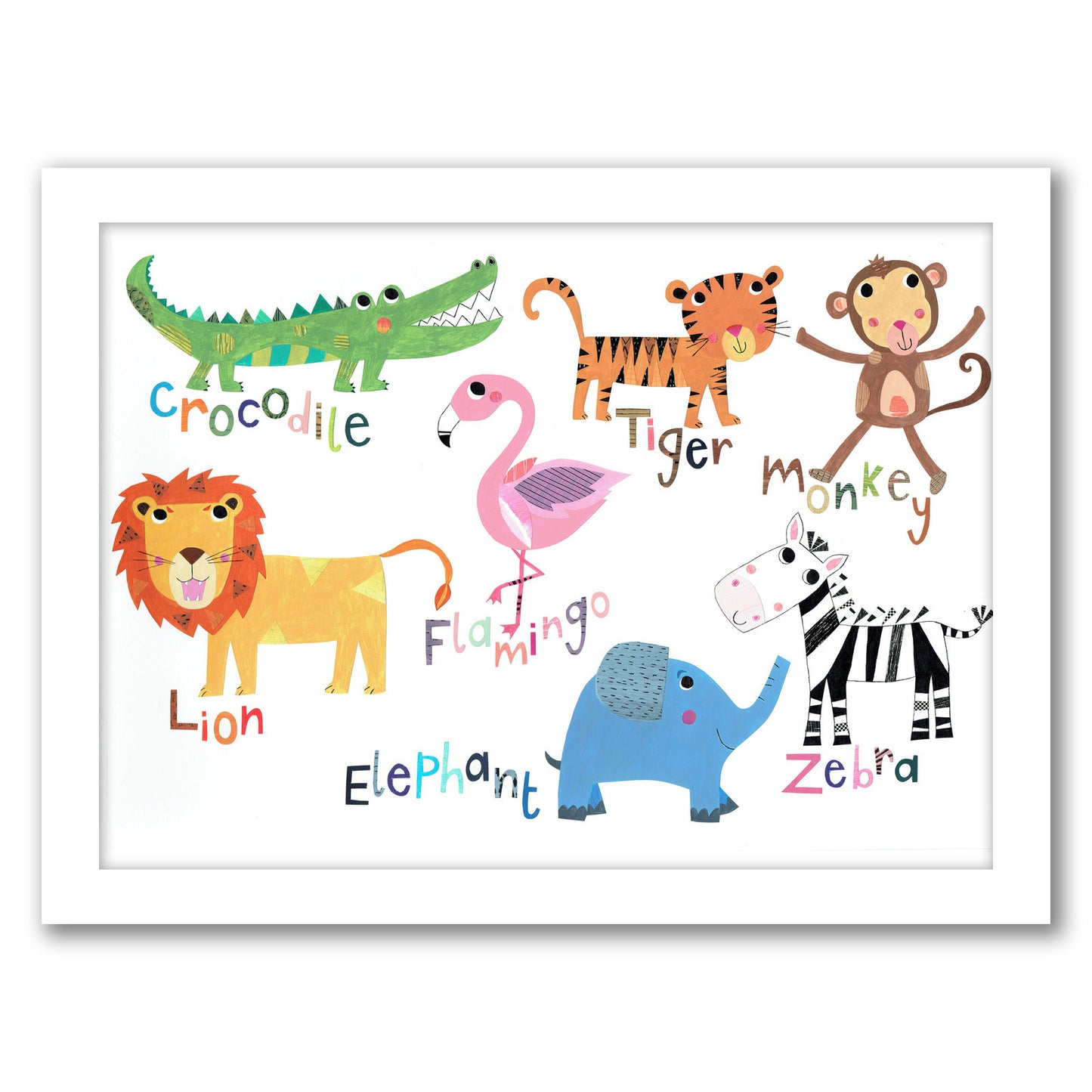 Jungle Animals With Names By Liz And Kate Pope - Framed Print