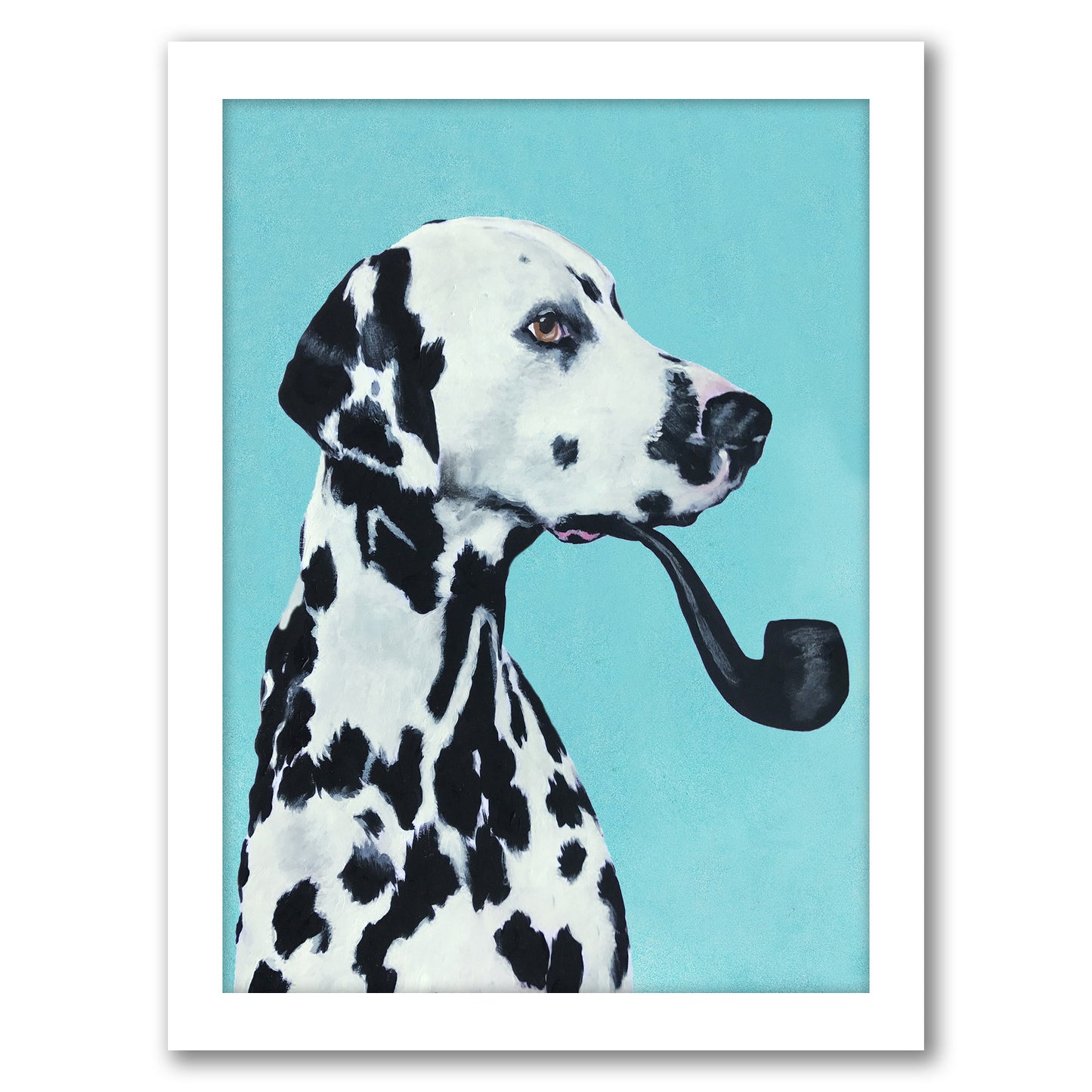 Dalmatian With Pipe In Blue By Coco De Paris - White Framed Print