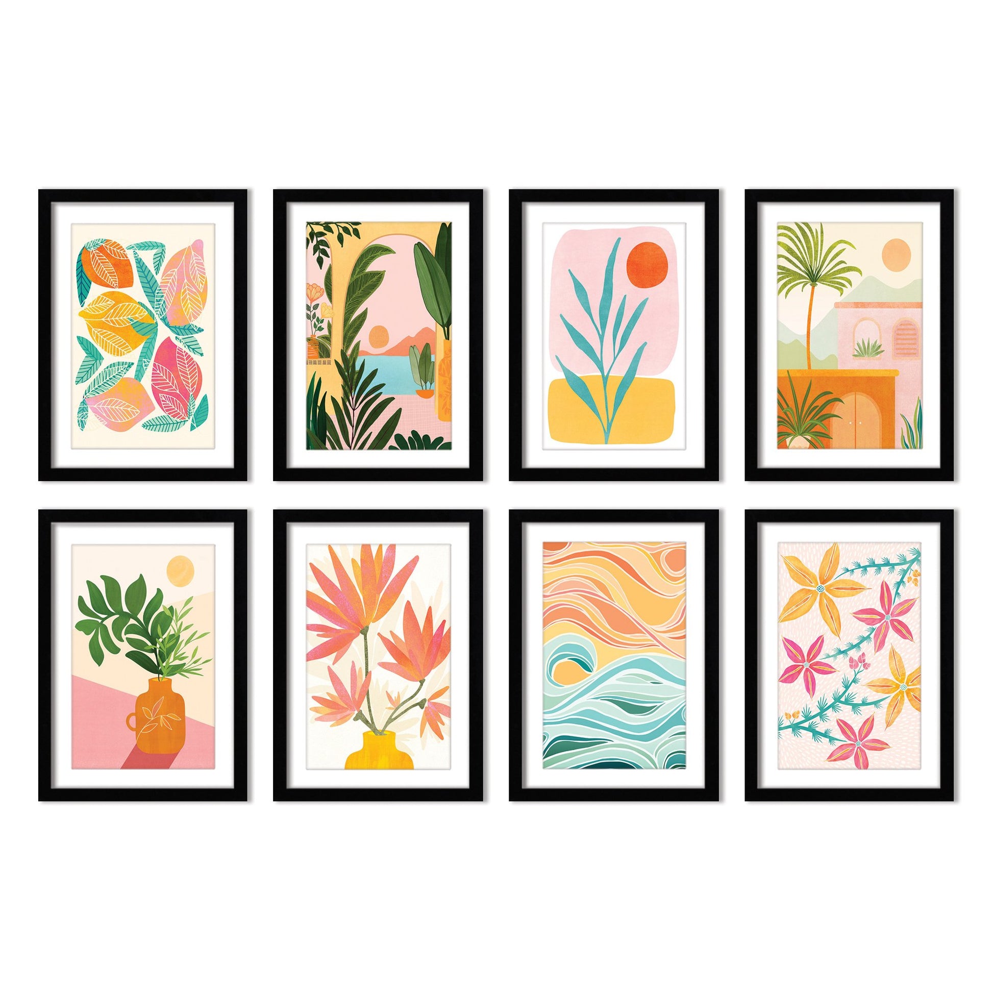 Pastel Tropics by Modern Tropical - 8 Piece Framed Art Set - Americanflat