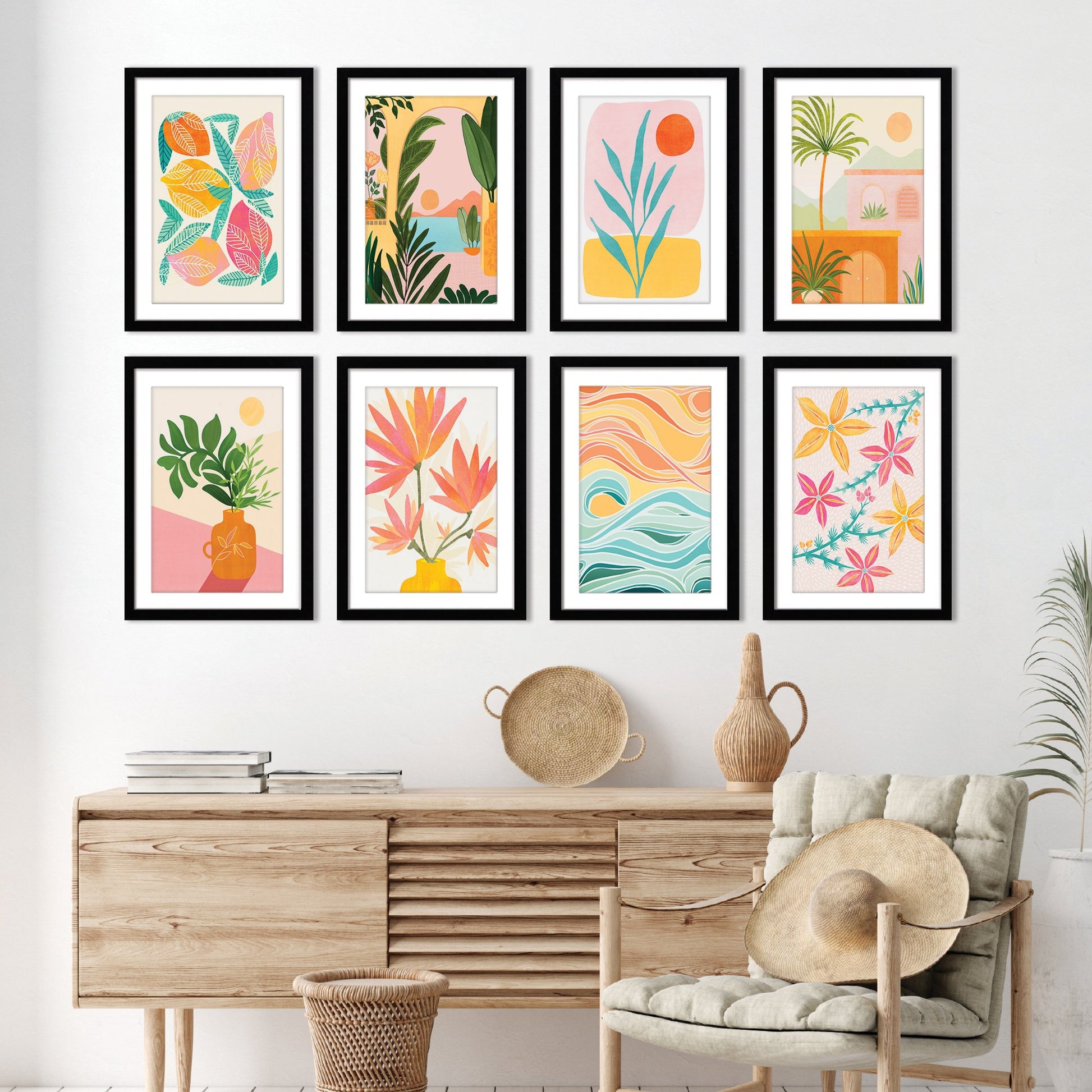 Pastel Tropics by Modern Tropical - 8 Piece Framed Art Set - Americanflat