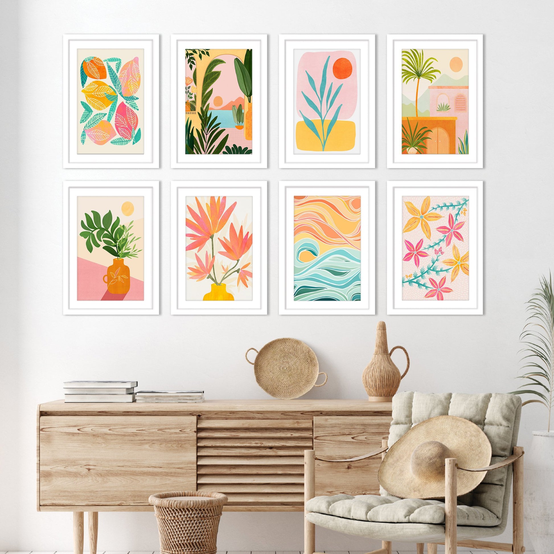 Pastel Tropics by Modern Tropical - 8 Piece Framed Art Set - Americanflat
