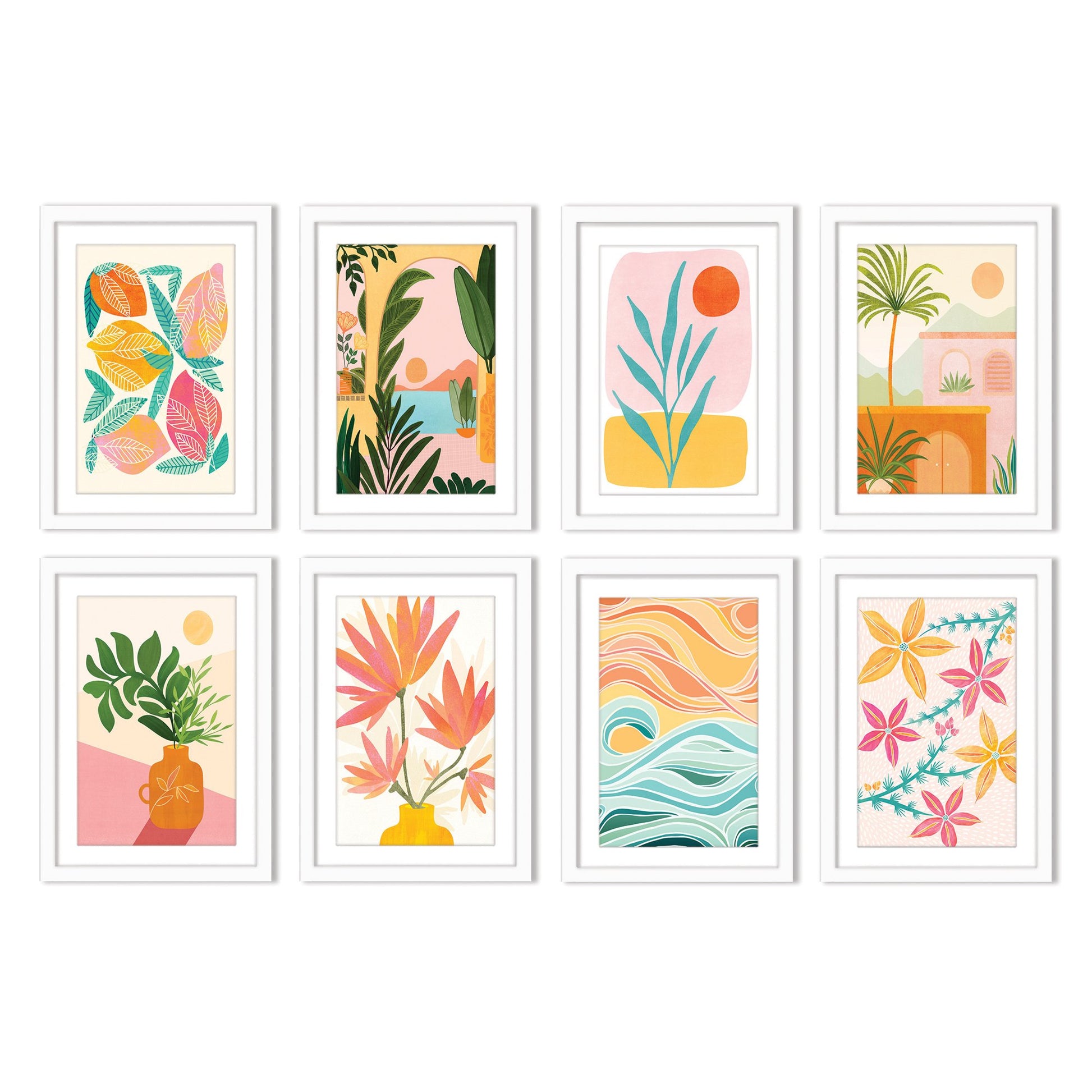 Pastel Tropics by Modern Tropical - 8 Piece Framed Art Set - Americanflat