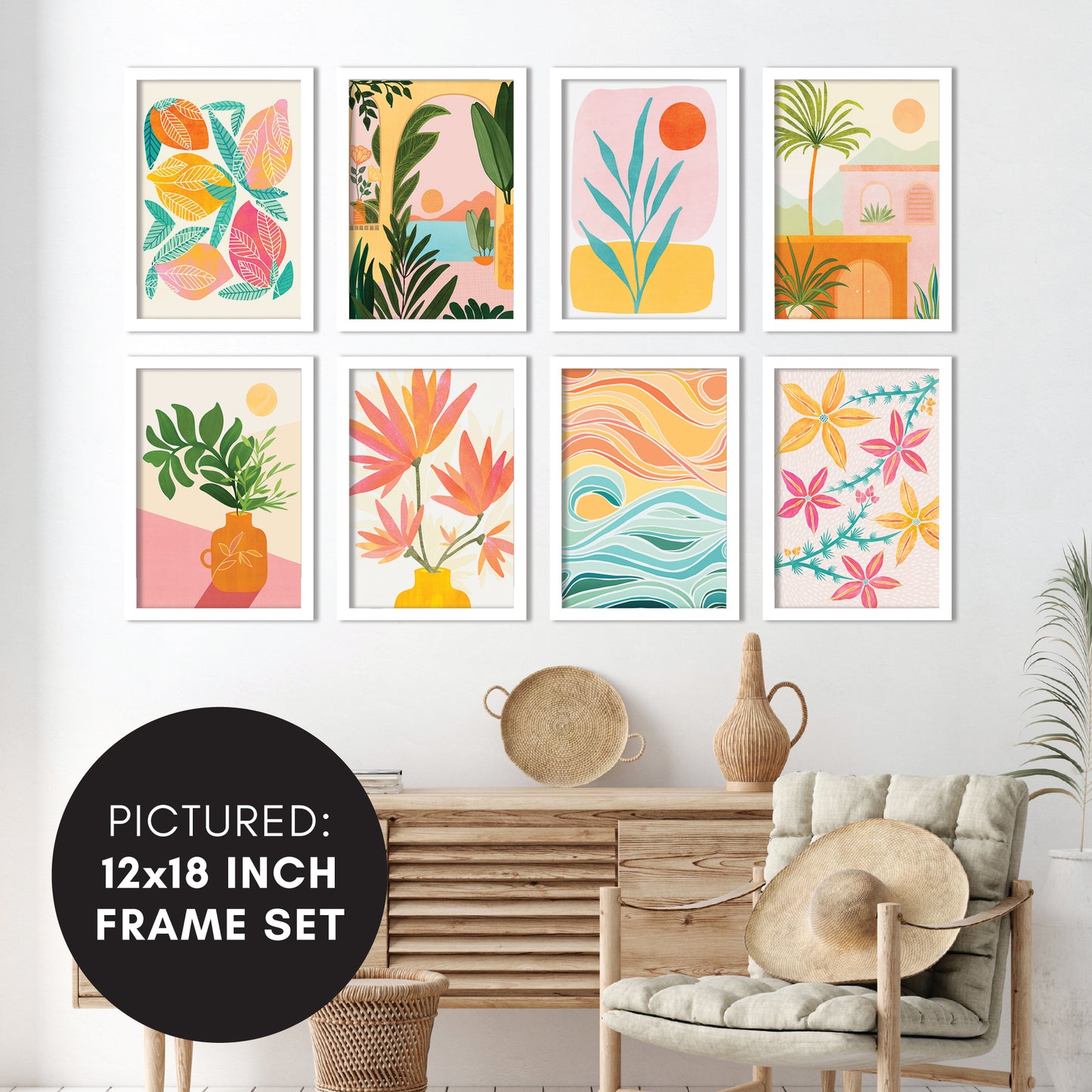 Pastel Tropics by Modern Tropical - 8 Piece Framed Art Set - Americanflat