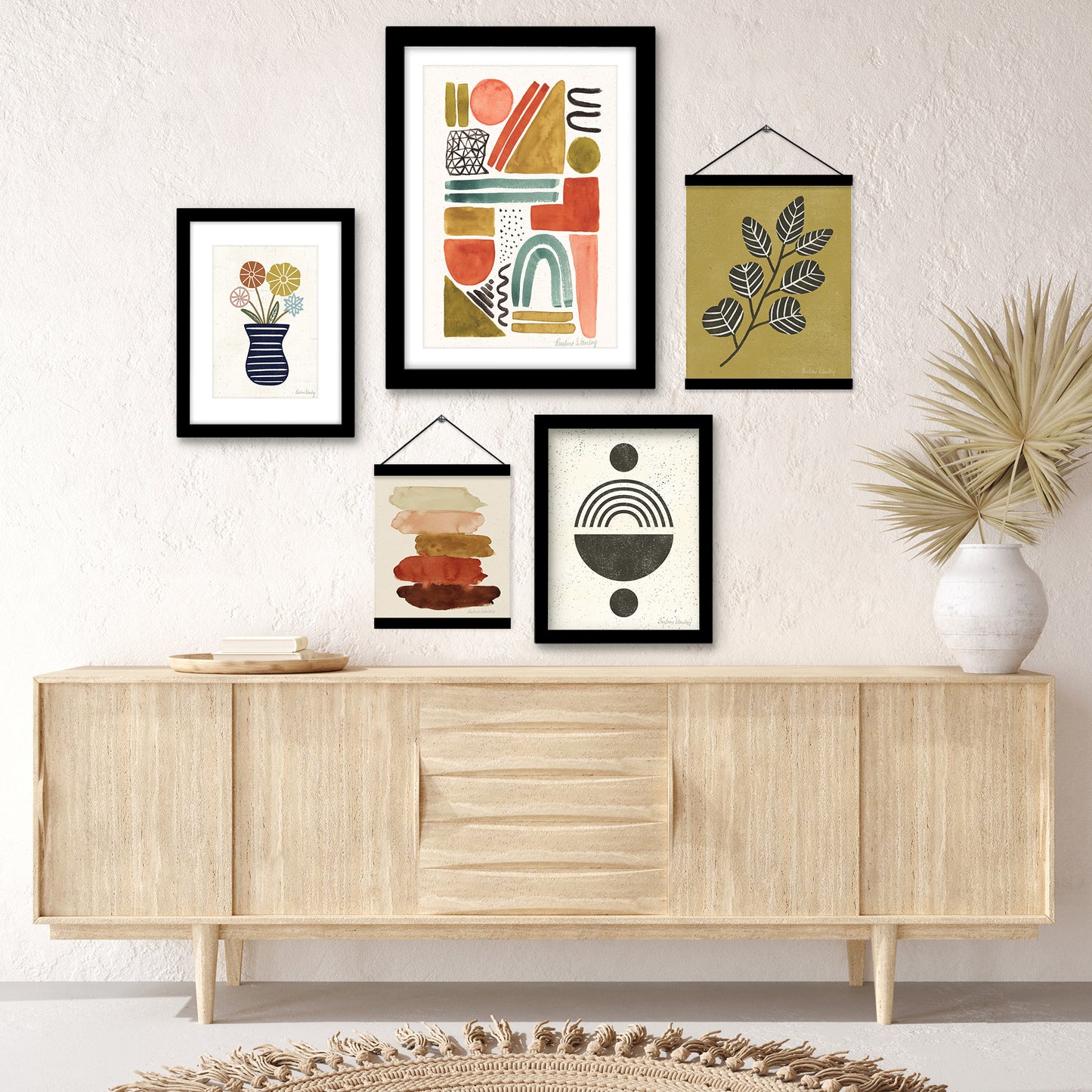 Colorful Abstract Floral Shapes - Framed Multimedia Gallery Art Set