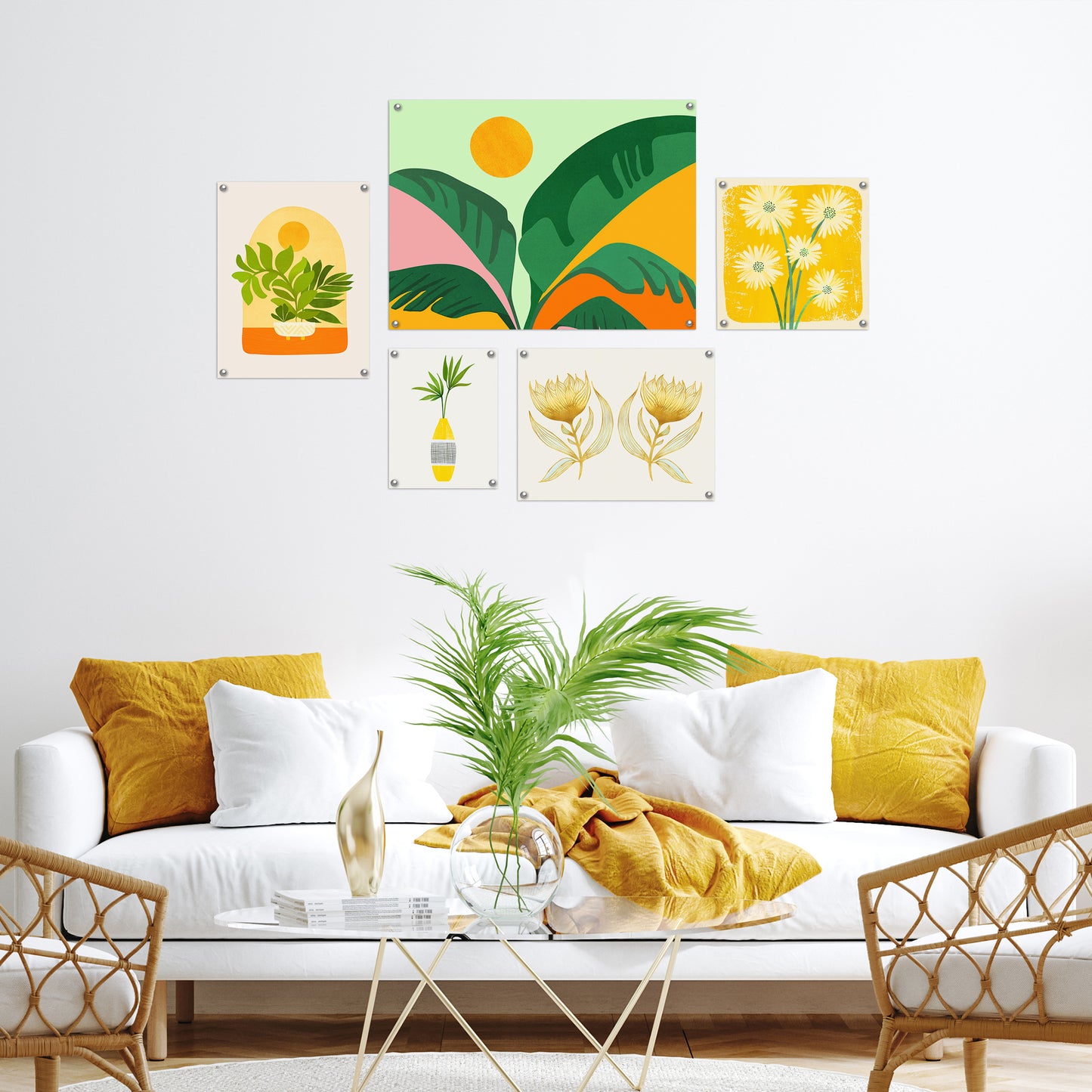 5 Piece Poster Gallery Wall Art Set - Green & Yellow Botanical Sunny Dream - Print
