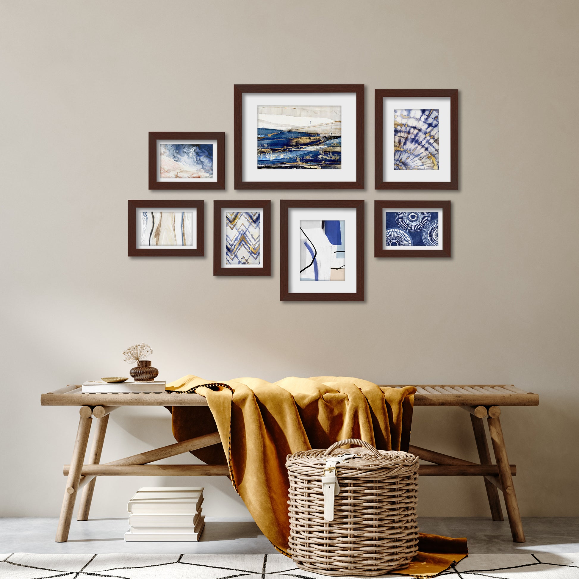 Indigo Dye by PI Creative - 7 Piece Framed Gallery Wall Art Set - Americanflat