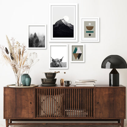 Americanflat 5 Piece Black Framed Gallery Wall Art Set - Black & White Landscape & Earth Tones Abstract Nature