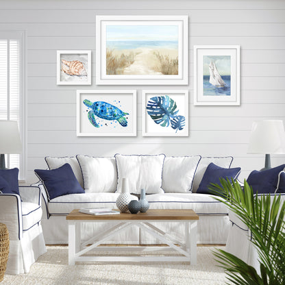 Americanflat 5 Piece Black Framed Gallery Wall Art Set - Blue Coastal Nature Sailing