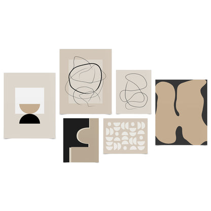 Americanflat Neutral Mid Century Modern Abstract by The Print Republic - 6 Piece Set