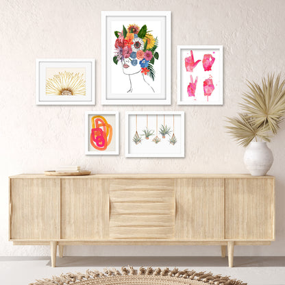 Americanflat 5 Piece Black Framed Gallery Wall Art Set - Colorful Floral Femme L-O-V-E