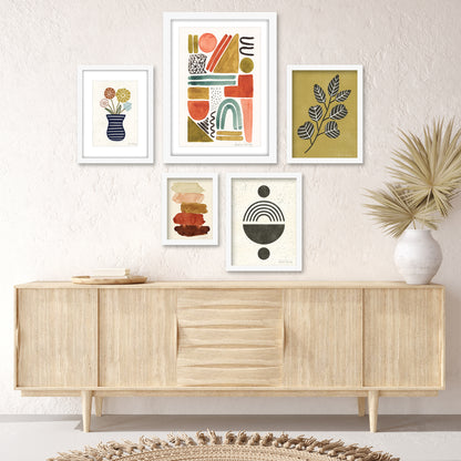 Americanflat 5 Piece Black Framed Gallery Wall Art Set - Colorful Abstract Floral Shapes