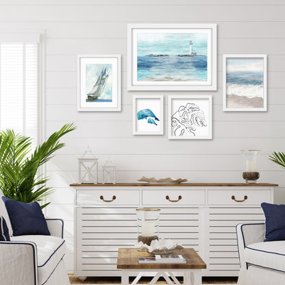 Americanflat 5 Piece Black Framed Gallery Wall Art Set - Ocean Sailing Lighthouse
