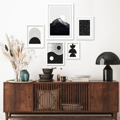 Americanflat 5 Piece Black Framed Gallery Wall Art Set - Black Abstract Balance Landscape