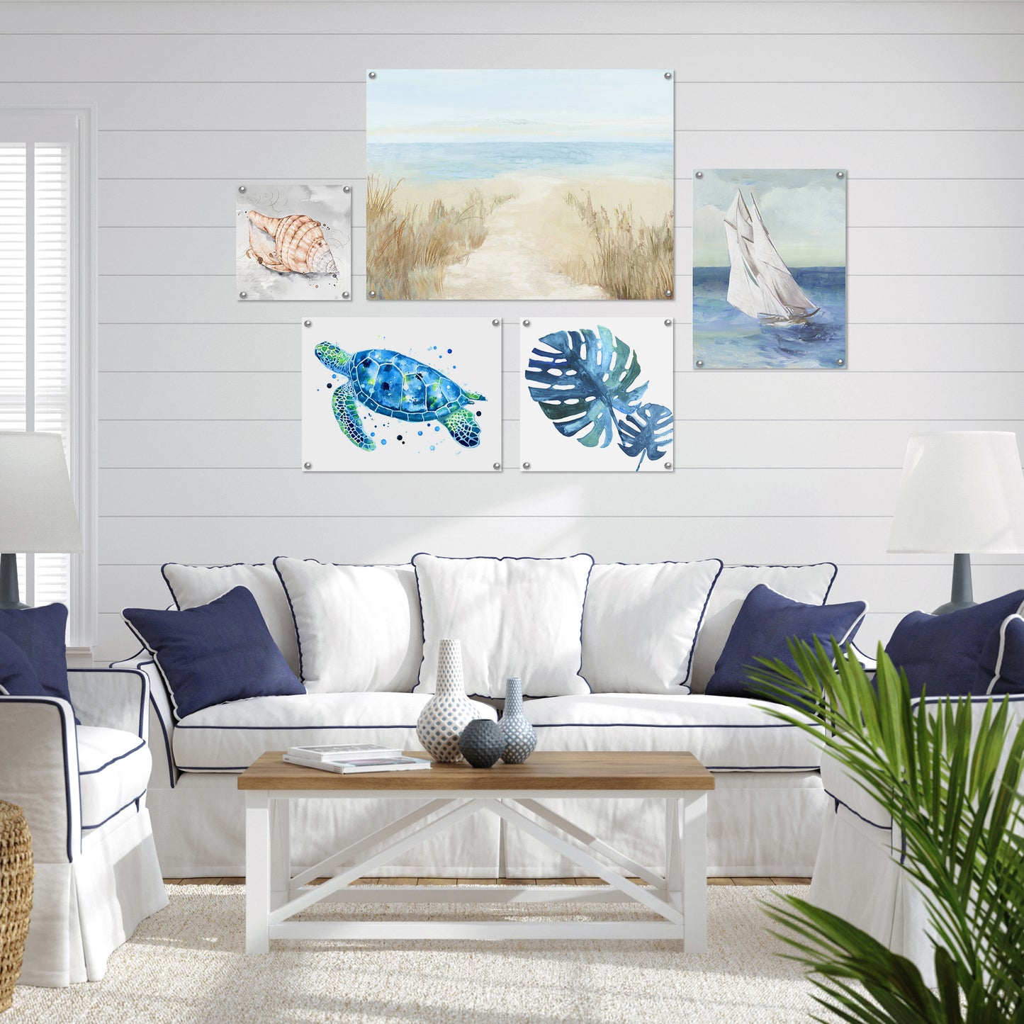 5 Piece Poster Gallery Wall Art Set - Blue Coastal Nature Sailing - Print