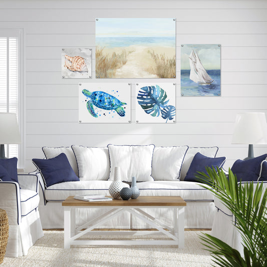 5 Piece Poster Gallery Wall Art Set - Blue Coastal Nature Sailing - Print
