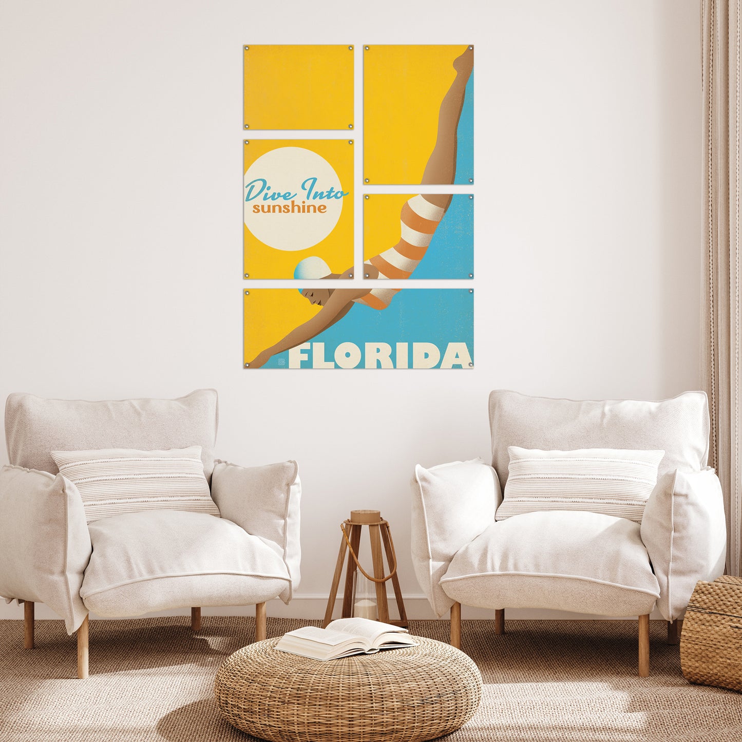Dive into Sunshine Florida 5 Piece Grid Wall Art Room Decor Set  - Framed