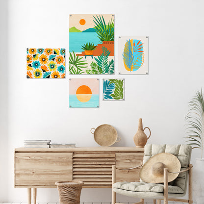 5 Piece Poster Gallery Wall Art Set - Tropical Sun Nature Peace - Print