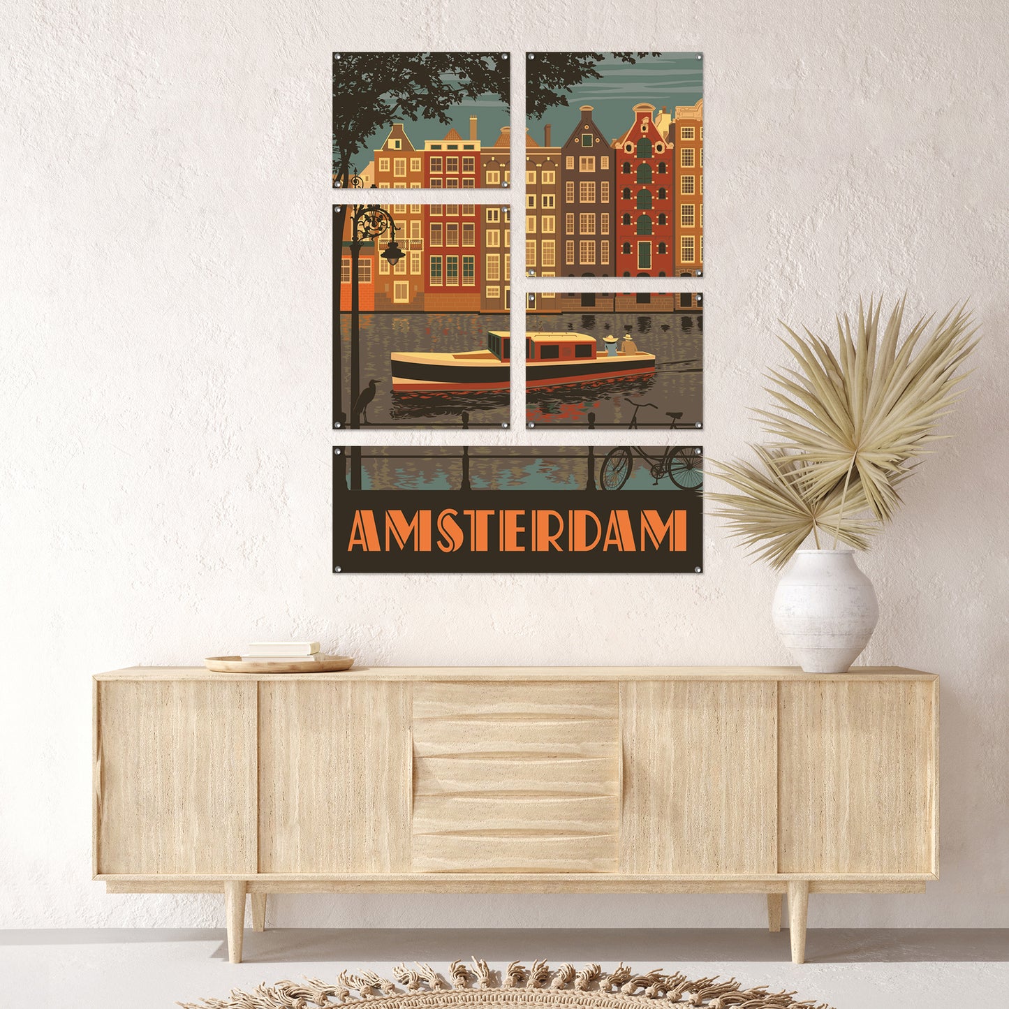 Amsterdam 5 Piece Grid Wall Art Room Decor Set  - Print