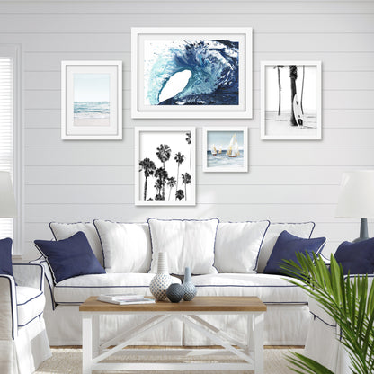Americanflat 5 Piece Black Framed Gallery Wall Art Set - Blue Ocean Surf Boat