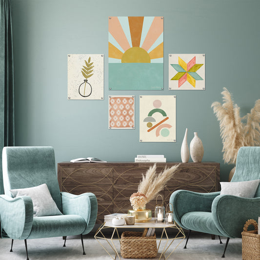 5 Piece Poster Gallery Wall Art Set - Pastel Colored Abstract Shapes - Print