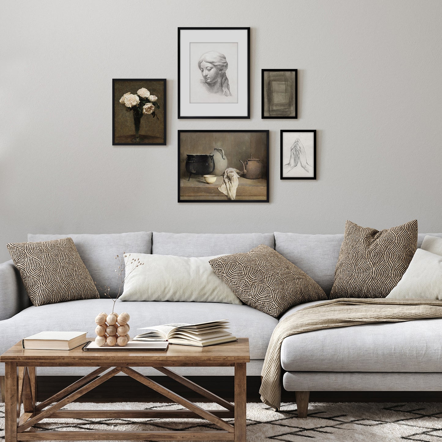 5 Piece Vintage Gallery Wall Art Set - Artistic Medley Art by Maple + Oak