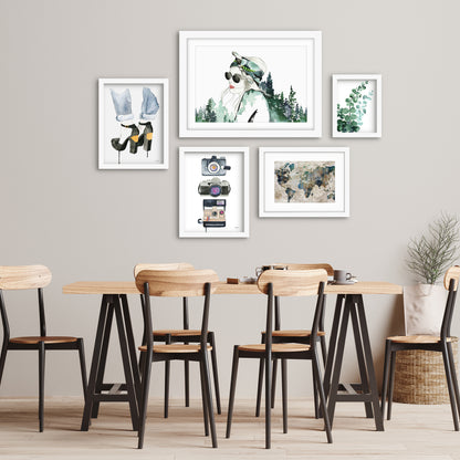 Americanflat 5 Piece Black Framed Gallery Wall Art Set - Watercolor Natural Female Travel