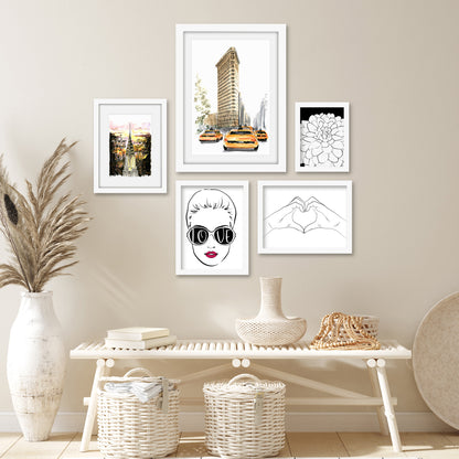 Americanflat 5 Piece Black Framed Gallery Wall Art Set - Watercolor NYC Women Love