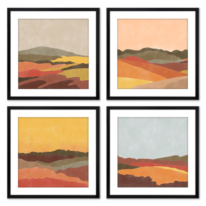 Americanflat Vintage Terracota Yellow Boho Landscape by The Print Republic - 4 Piece Set Framed Wall Art Set