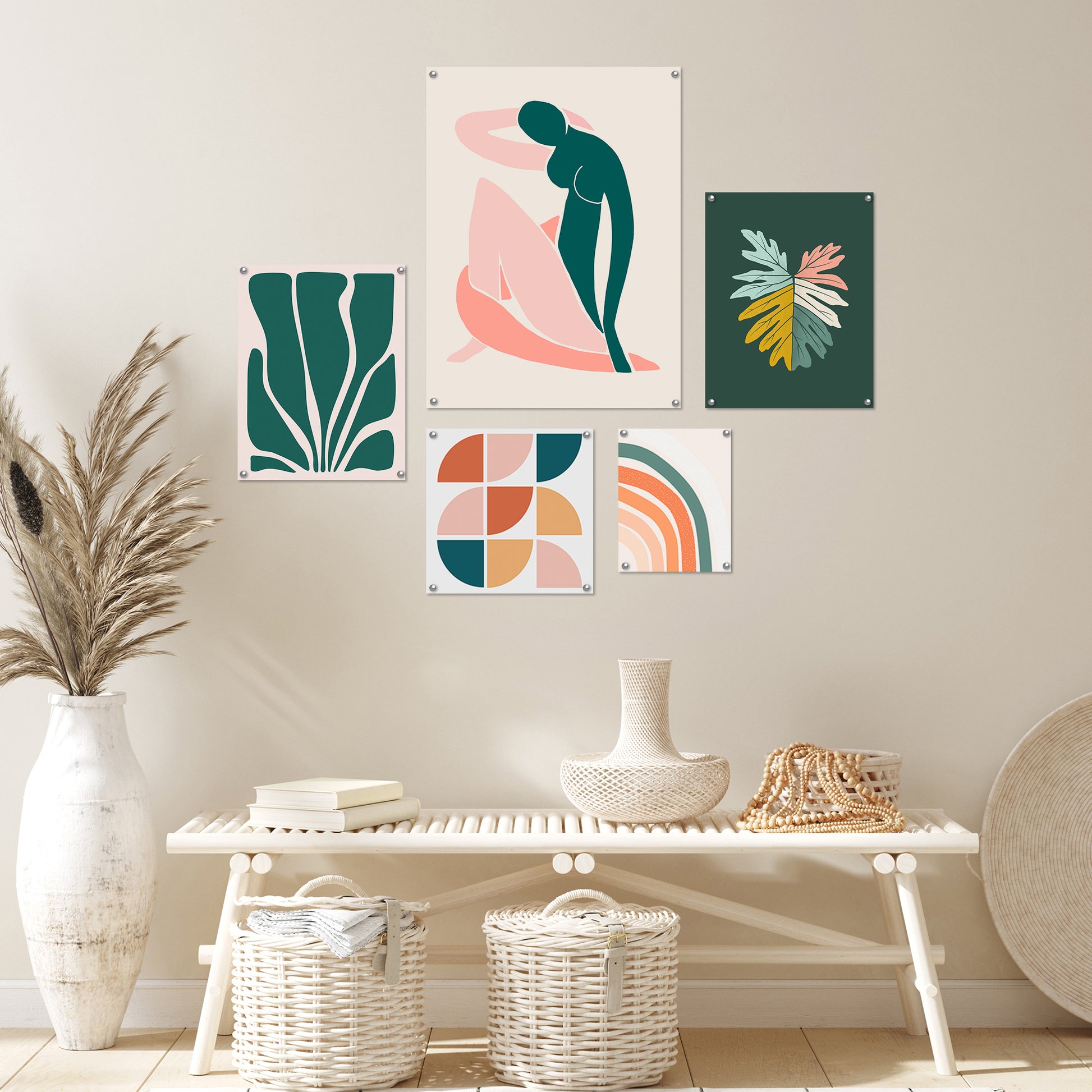 5 Piece Poster Gallery Wall Art Set - Pink & Green Abstract Woman Shap –  Americanflat
