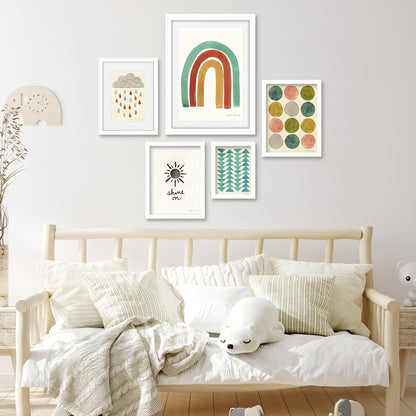 Americanflat 5 Piece Black Framed Gallery Wall Art Set - Colorful Rainbow Shapes Wire Art
