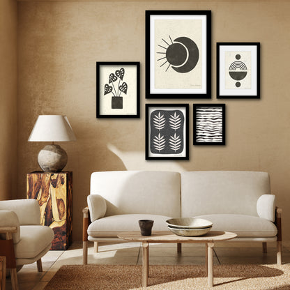 Americanflat 5 Piece Black Framed Gallery Wall Art Set - Black & Beige Leaves Pattern