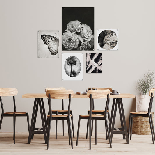 5 Piece Poster Gallery Wall Art Set - Black Abstract Floral Women - Print
