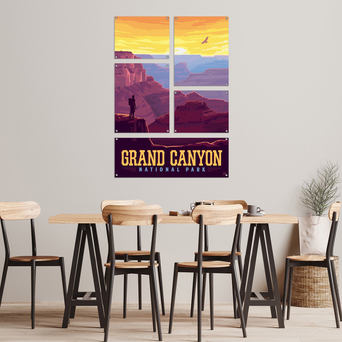 Grand Canyon Sunset National Park 5 Piece Grid Wall Art Room Decor Set  - Print