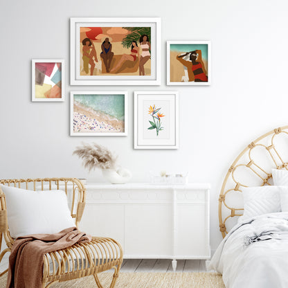 Americanflat 5 Piece Black Framed Gallery Wall Art Set - Female Beach Monstera