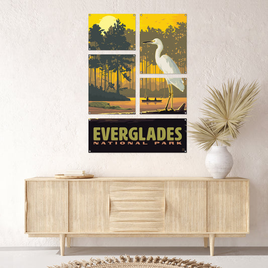 Everglades National Park Egret Sunset 5 Piece Grid Wall Art Room Decor Set  - Print