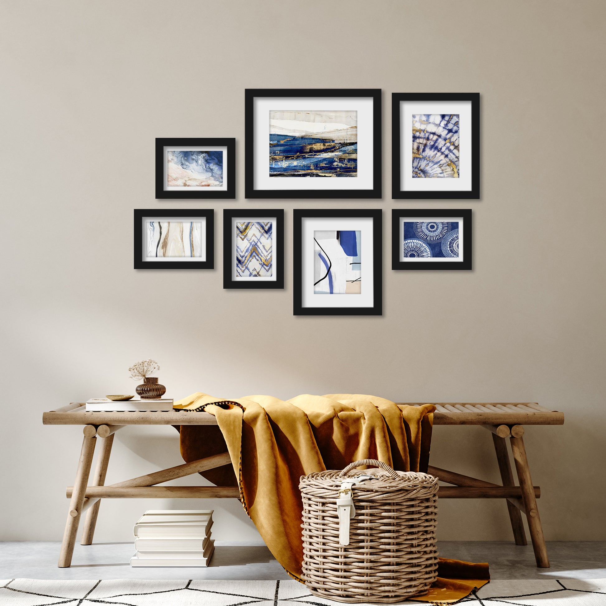 Indigo Dye by PI Creative - 7 Piece Framed Gallery Wall Art Set - Americanflat