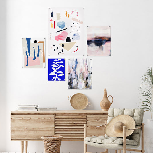 5 Piece Poster Gallery Wall Art Set - Blue & Pink Matisse Abstract Shapes - Print