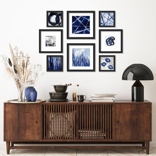 Shibori Blues - 8 Piece Framed Gallery Wall Art Set - Americanflat