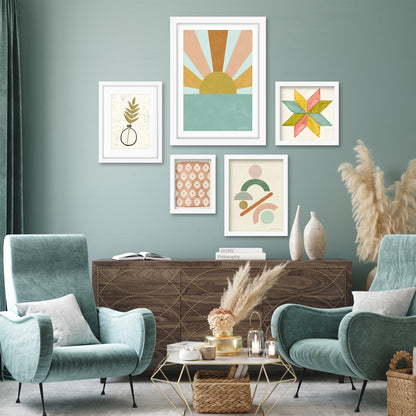 Americanflat 5 Piece Black Framed Gallery Wall Art Set - Pastel Colored Abstract Shapes
