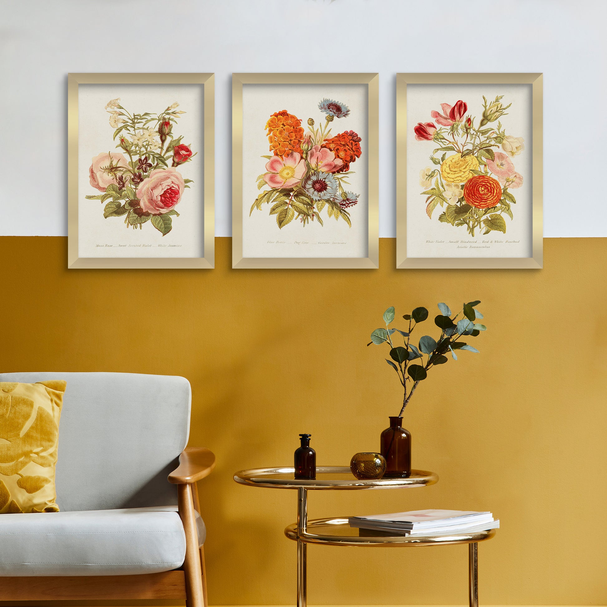 of Set Antique – Set Floral Art Wall Gallery Art Print Framed Americanflat Bouquet 3 Group. World Wall