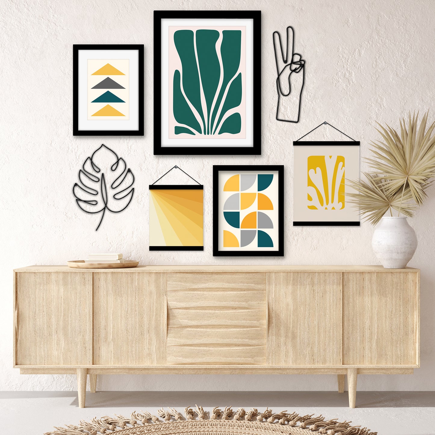 Yellow Green Abstract Shapes Peace Sign - Framed Multimedia Gallery Art Set