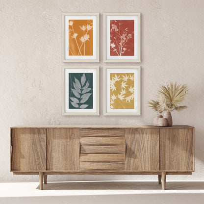 Fall Cyanotype by Silvia Vassileva - 4 Piece Gallery Framed Print with Mat Art Set
